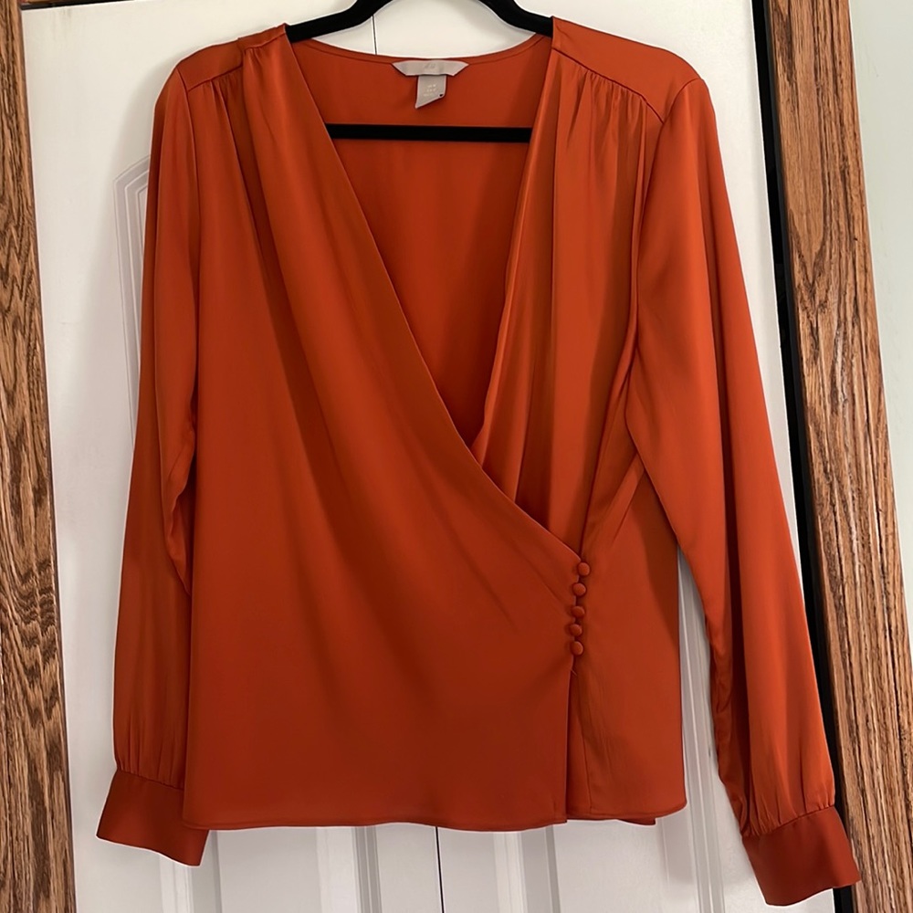 H&M Cross Wrap Orange Dress Shirt Women’s Medium